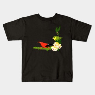 Hawaiian birds 4 - Parrotbill and iiwi Kids T-Shirt